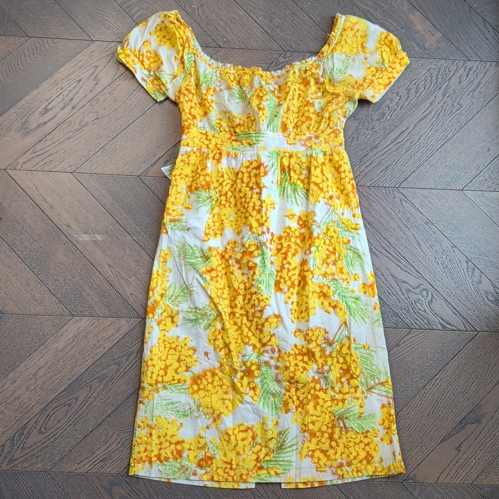 Diane von Furstenberg DVF Aubrey Yellow Cotton Floral Dress US 4 - Picture 7 of 13